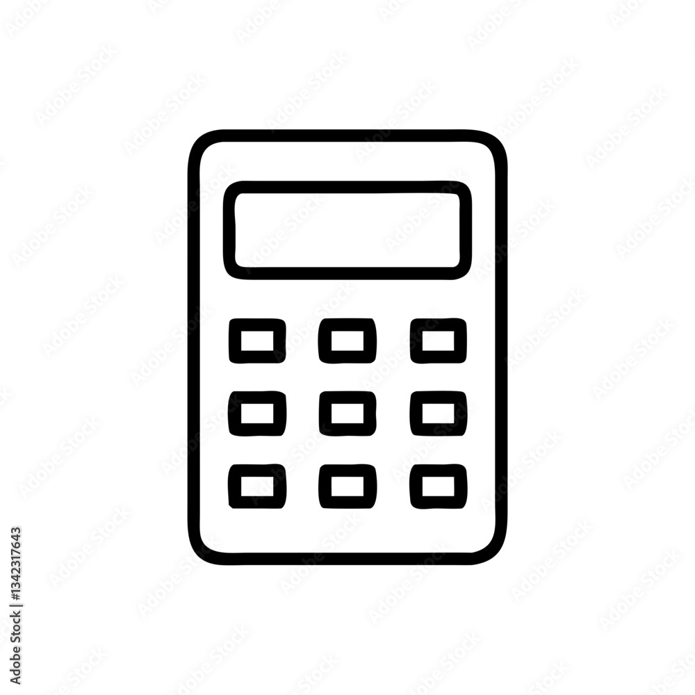 a black and white outline of a calculator on a light backdrop vector icon illustration a black and white outline of a calculator on a light backdrop vector icon illustration
