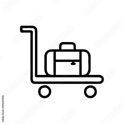 a suitcase on a luggage cart with an outline vector icon illustration