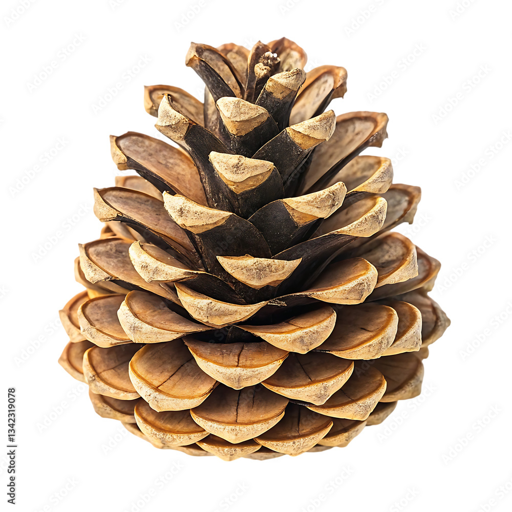 Three isolated pine cones on white background with natural brown color and seasonal autumn vibe. Three isolated pine cones on white background with natural brown color and seasonal autumn vibe.