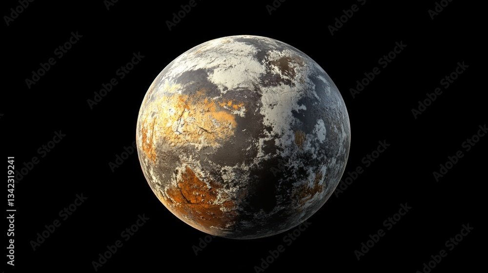 Fototapeta premium Detailed 3D Render of an Alien Planet Landscape with Diverse Terrain, Colorful Atmosphere, and Unique Surface Features for Science and Fantasy Applications