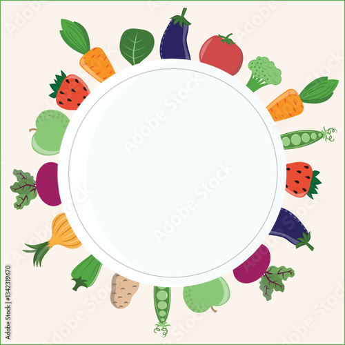 background for instagram stories with round text box and vegetables