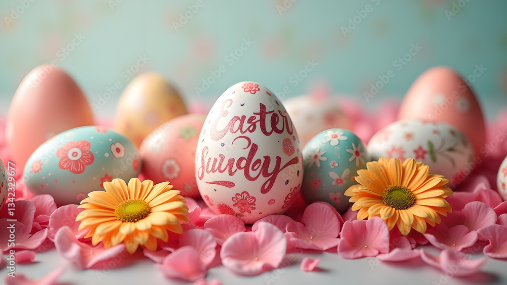 Fototapeta premium Elegant Easter Eggs with Pink Petals Design