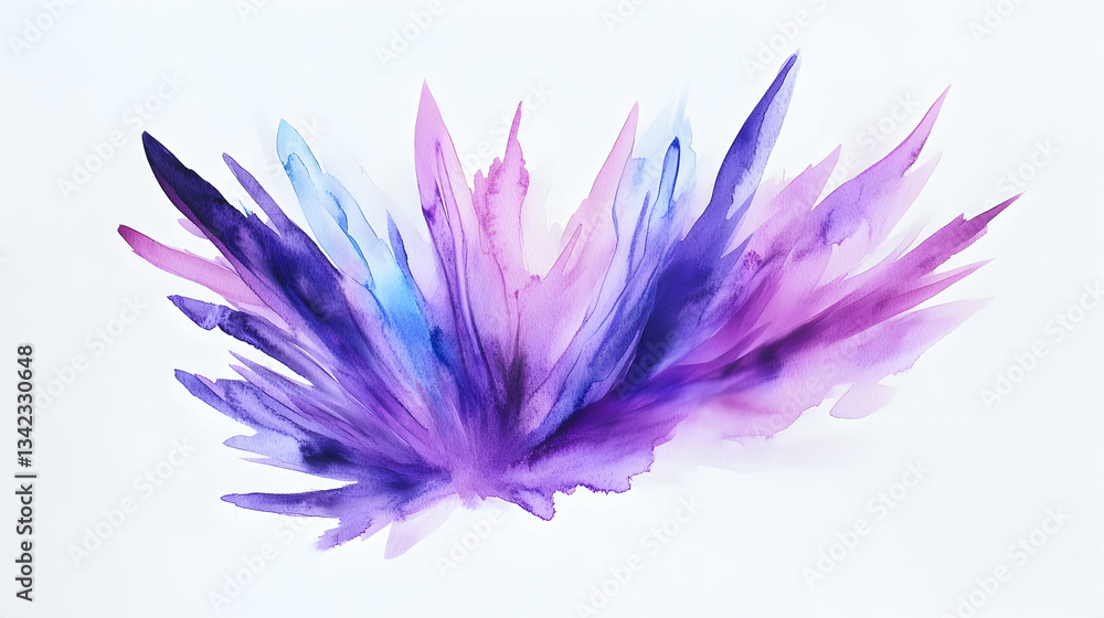 Fototapeta premium Abstract purple and blue ink painting, floral design, white background, art print