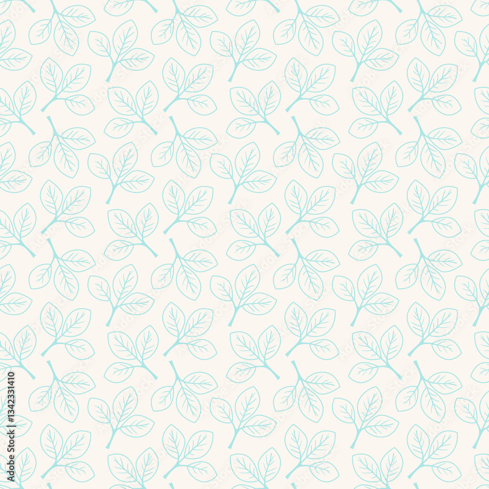 Elegant seamless pattern of delicate light blue leaves on a cream background. Perfect for textile design, wallpaper, stationery, and packaging. A subtle, calming design evoking nature and serenity. Elegant seamless pattern of delicate light blue leaves on a cream background. Perfect for textile design, wallpaper, stationery, and packaging. A subtle, calming design evoking nature and serenity.