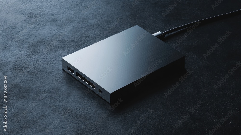 Sleek and Modern External Storage Device with USB Connection on Dark Textured Surface for Tech Innovations and Digital Storage Solutions Sleek and Modern External Storage Device with USB Connection on Dark Textured Surface for Tech Innovations and Digital Storage Solutions