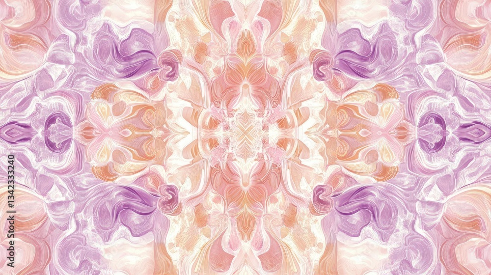 Colorful Abstract Swirling Pattern with Pastel Purple and Pink Hues in Symmetrical Design Colorful Abstract Swirling Pattern with Pastel Purple and Pink Hues in Symmetrical Design