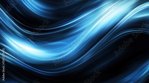 Abstract blue light streaks flow dynamically on a dark background. This energetic image could be used for tech or modern design projects.
