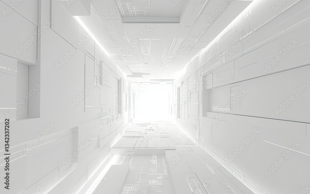 Obraz premium White futuristic corridor, bright light, abstract background, digital art, website design