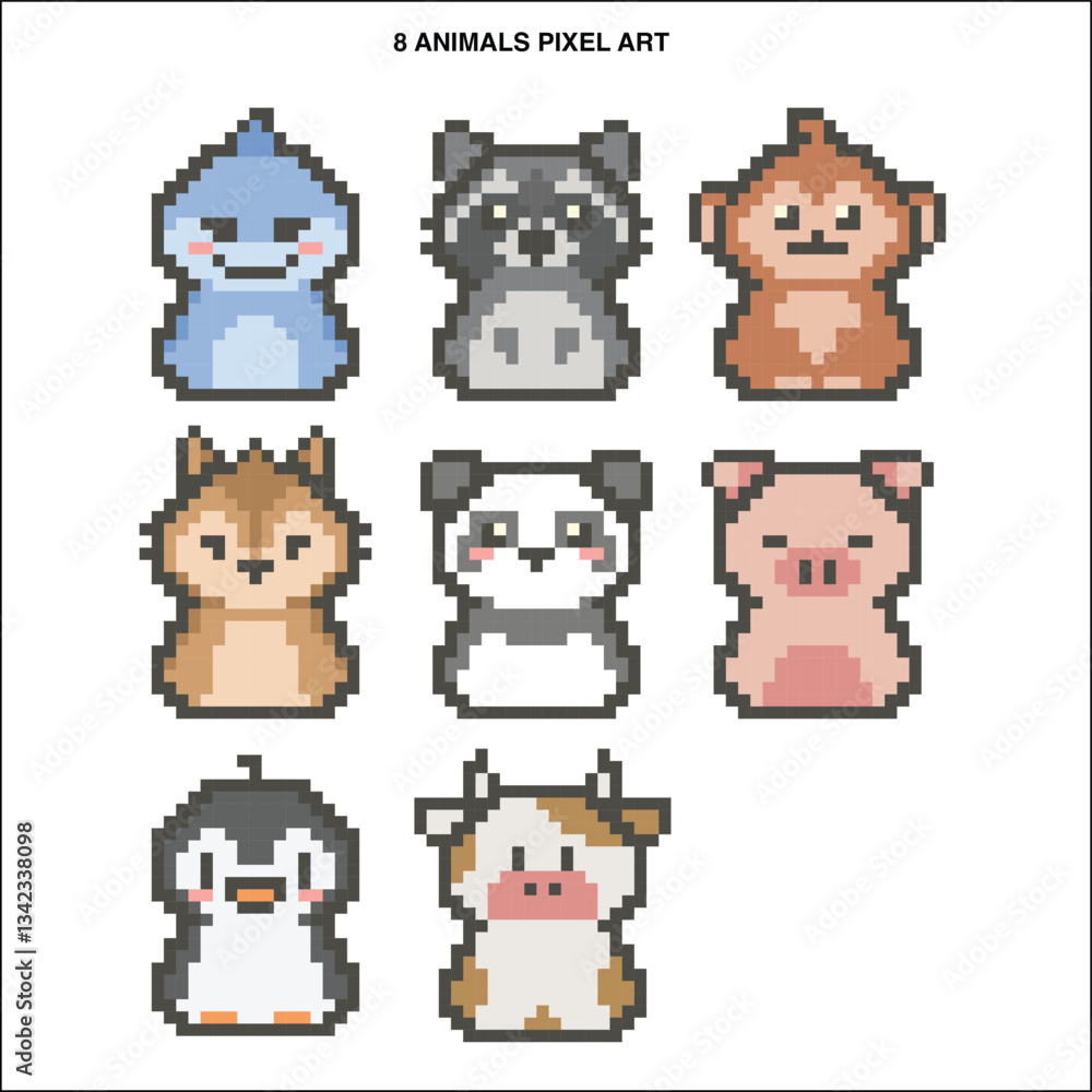 Fototapeta premium cute animal pixel art symbol icons vector design 