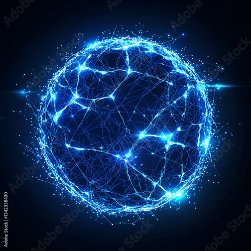 Futuristic Glowing Blue Sphere: Abstract 3D Network Connections in Modern Digital Art