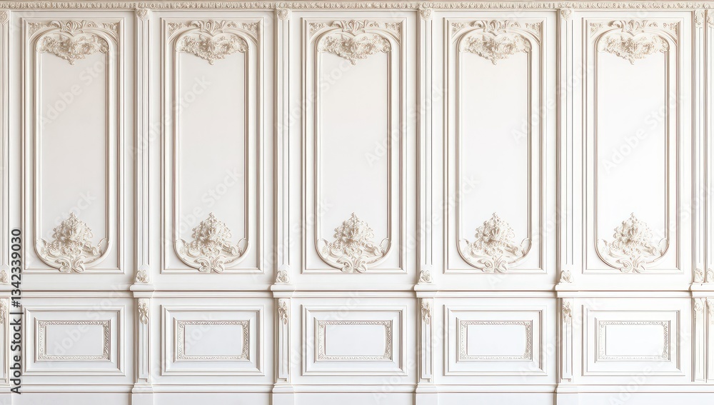 Obraz premium White ornate wall paneling interior background