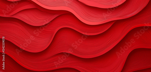 Red abstract paper carved background. Paper art style of nature concept design. Background, abstract red wallpaper background, abstract smooth waves pattern background.