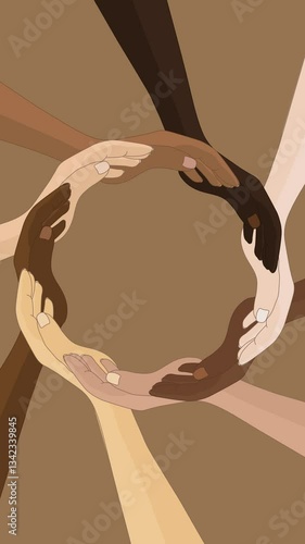 Eight hands circle vertical animated background