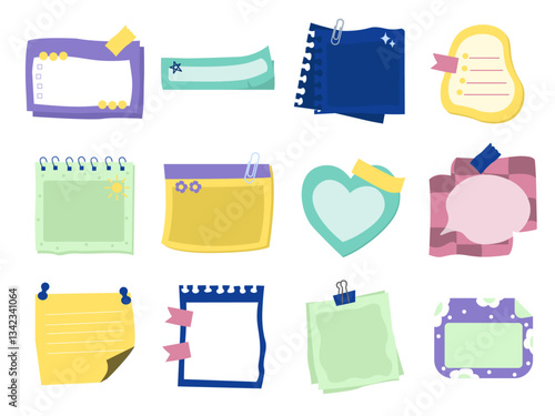 Set of Decorative Digital Sticky Notes and Memos