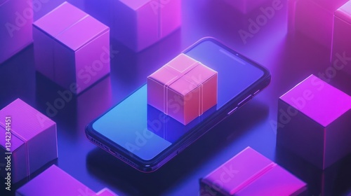 Online Shopping Delivery, Neon Boxes