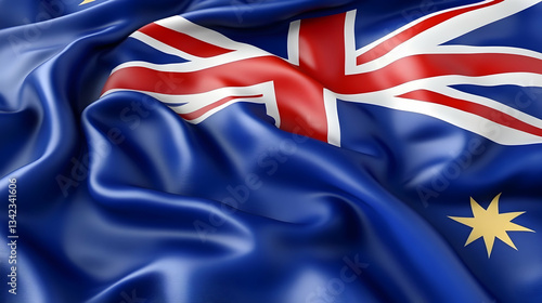 Australian flag waving, close-up view,  smooth texture, website background