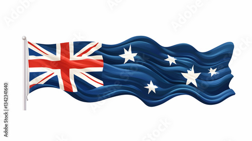 Australian flag waving, isolated on white background, patriotic symbol, website design