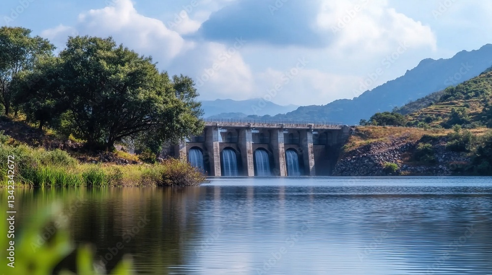 Fototapeta premium Dam landscape with water flowing