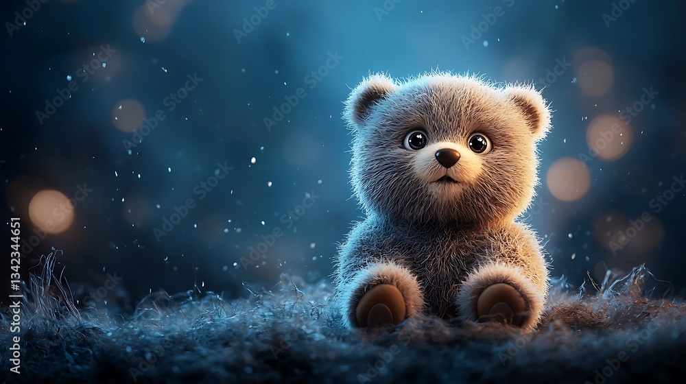 Fototapeta premium Cute teddy bear in a mystical forest setting