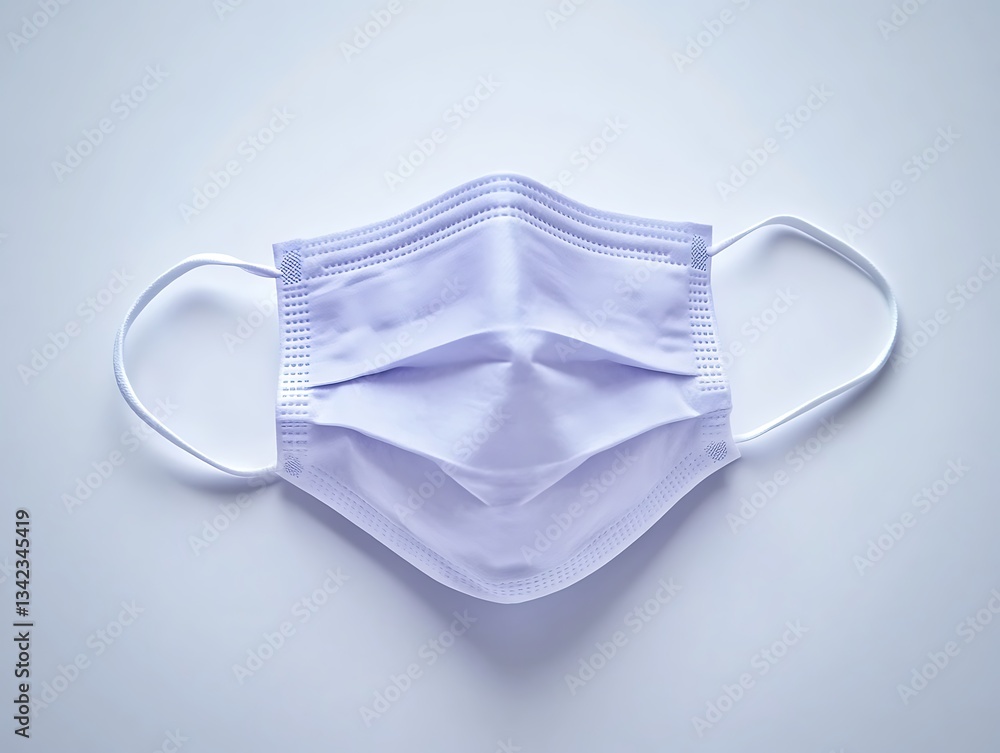 A pristine medical face mask with soft folds resting on a smooth white background A pristine medical face mask with soft folds resting on a smooth white background