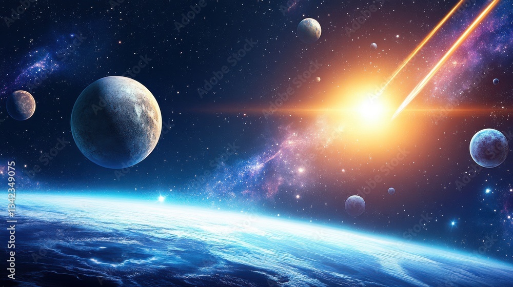 Obraz premium Stunning Cosmic Scene with Planetary Bodies and Celestial Phenomena