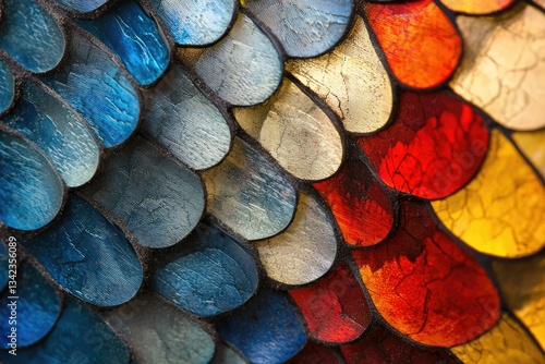 Wallpaper Mural Abstract artwork resembling colorful fish scales with textured, stained-glass effect. Torontodigital.ca