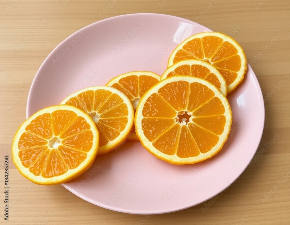 Sliced Oranges on Pink Plate Sliced Oranges on Pink Plate