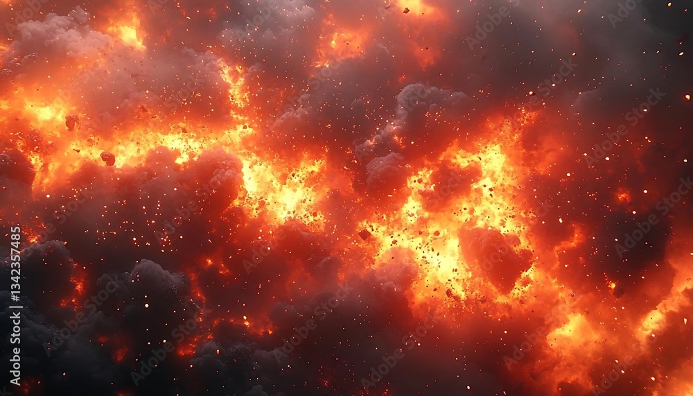 Naklejka premium Fiery Explosion With Red And Orange Flames Abstract Background