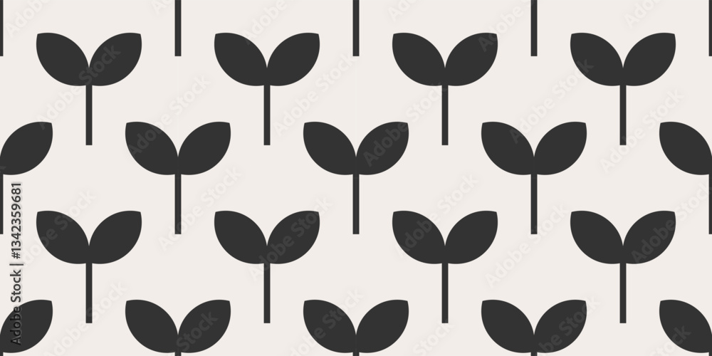 Fototapeta premium Plants seedlings vintage organic seamless pattern. Vector illustration.