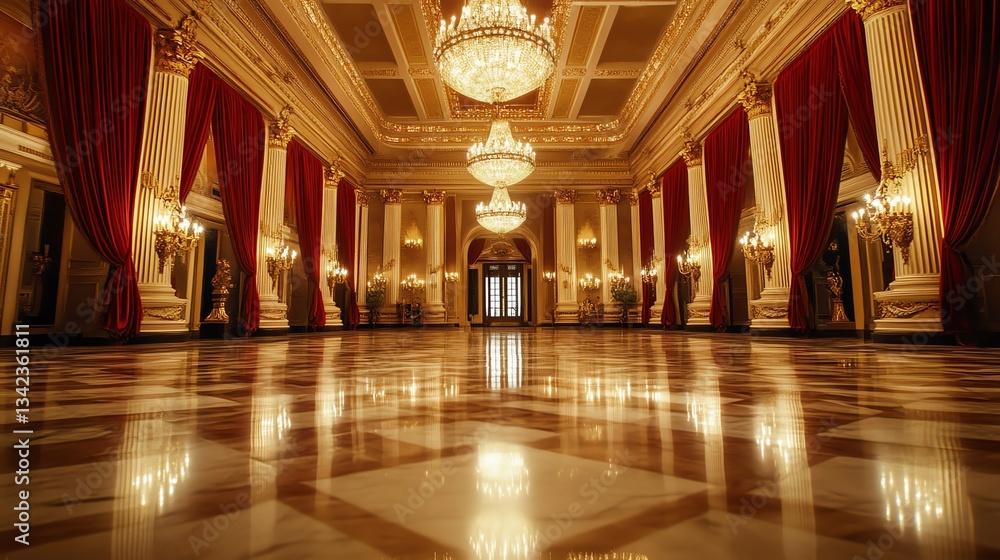 custom made wallpaper toronto digitalGrand Ballroom Interior with Elegant Chandeliers and Red Curtains