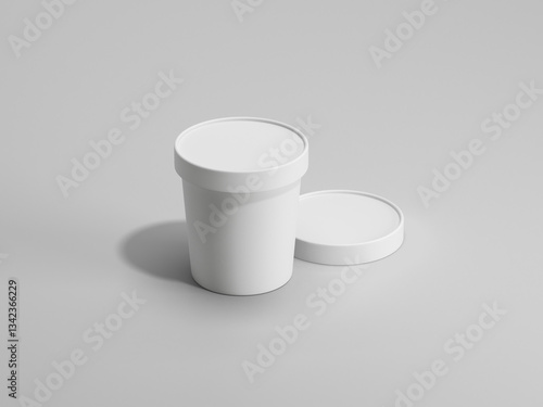 White Ice Cream Tub with Blank Lid on Gray Background