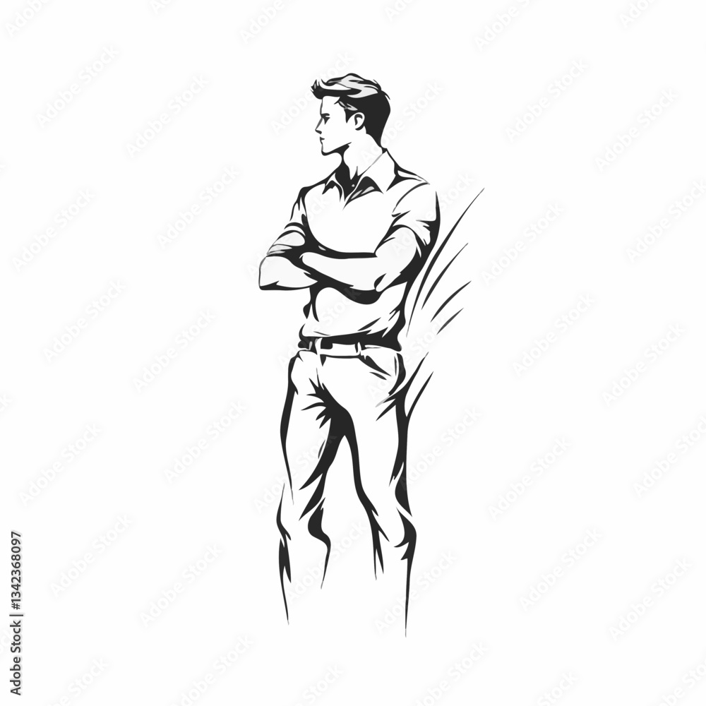 Confident Man Illustration Standing Tall Composed Confident Man Illustration Standing Tall Composed