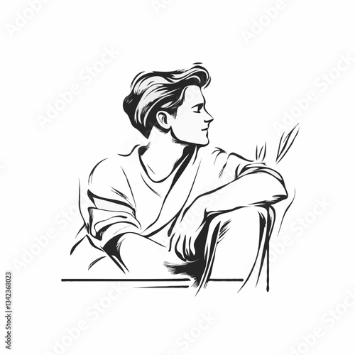 Illustration of a thoughtful young man