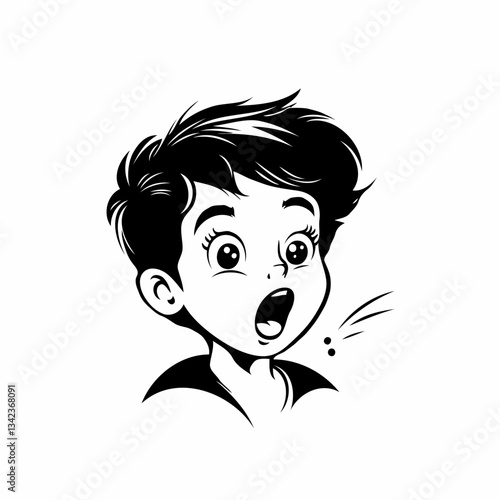 Surprised, screaming boy with his mouth open in shock