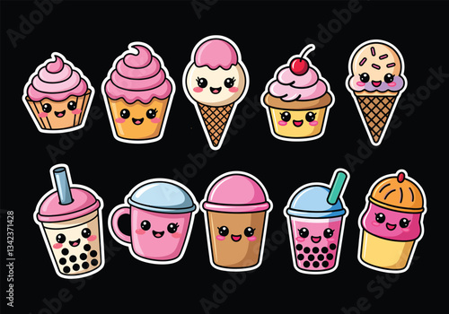 Kawaii Sweet Treat Stickers: Ice Cream, Cupcakes Boba! Cute Food Decals for Planners