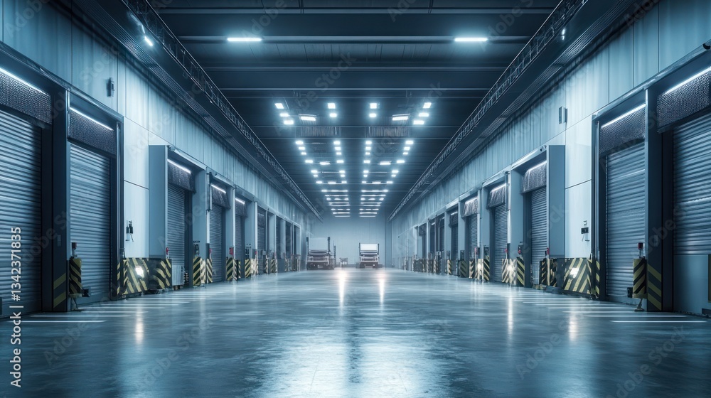 Fototapeta premium Modern Warehouse Interior: Industrial Architecture and Logistics