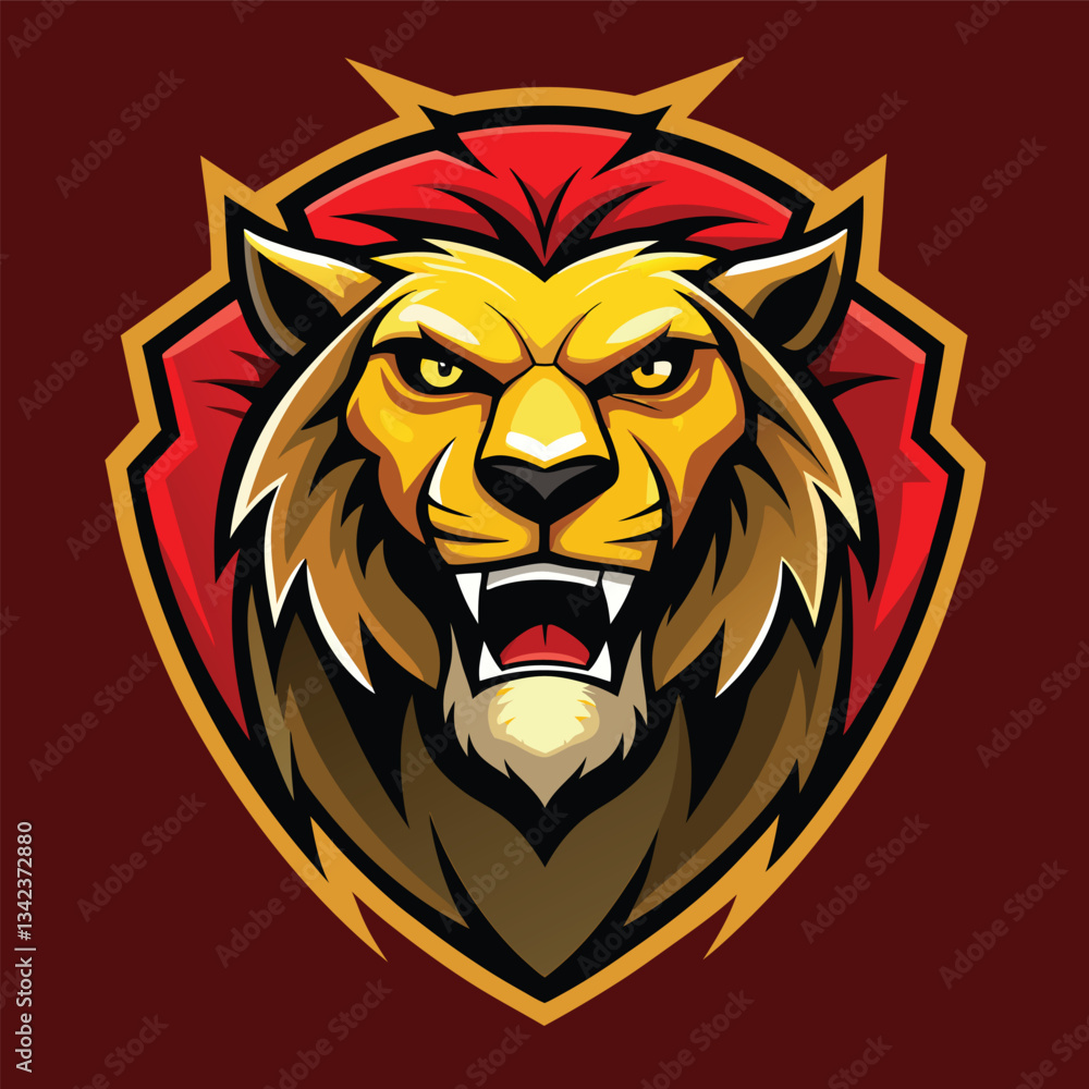 Obraz premium Ferocious Angry Lion Logo with Sharp Teeth Bared in Aggressive Posture