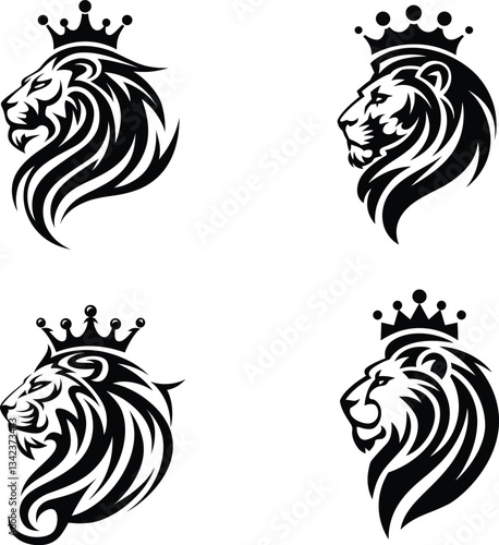 Royal Lion Head Vector Logo with Crown - Majestic King Emblem