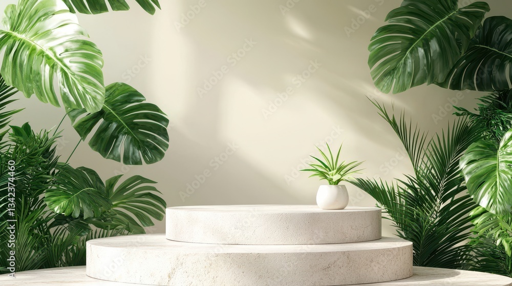 Podium background product green nature 3D forest stand white plant. Cosmetic background product podium display wood jungle studio garden beauty platform presentation mockup pedestal stone tropical Podium background product green nature 3D forest stand white plant. Cosmetic background product podium display wood jungle studio garden beauty platform presentation mockup pedestal stone tropical