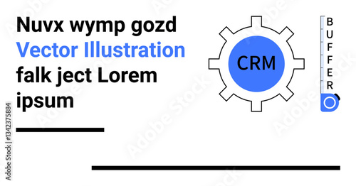 Gear labeled CRM next to vertical toggle showcasing buffer, highlighting workflows. Ideal for process improvement, workflow automation, CRM systems, data management, tech solutions, operational