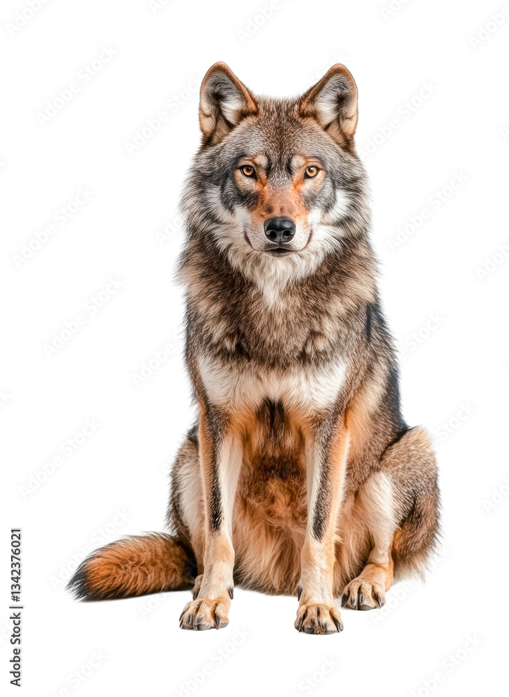Fototapeta premium Majestic gray wolf sitting portrait displaying strength and grace, cut out