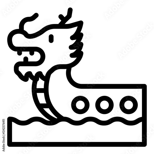 Dragon boat outline icon representing traditional races in Dragon Boat Festival