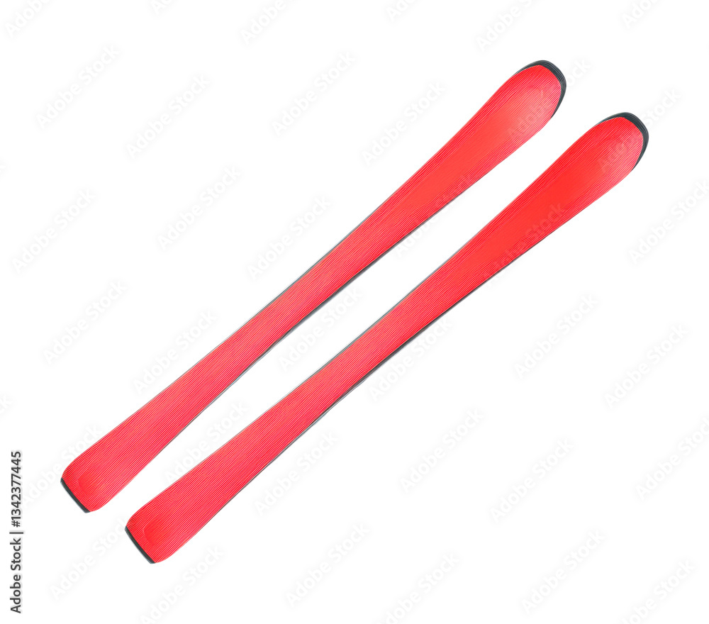 Pair of red skis isolated with black accents for winter sports, cut out Pair of red skis isolated with black accents for winter sports, cut out
