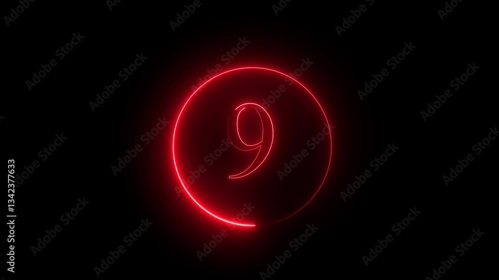 Abstract Glowing neon number 9. Educational mathematics animation on black background color Abstract Glowing neon number 9. Educational mathematics animation on black background color
