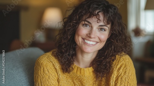 Portrait of a Smiling Woman with Curly Hair