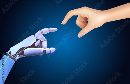 A futuristic image of a robot hand reaching out to a human hand symbolizes future technologies