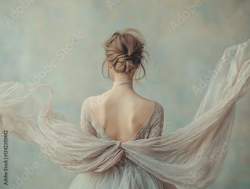 Elegant Woman for Back View, Studio Portrait.