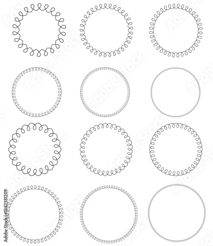 Whimsical Doodle Frames, Loopy Circle Borders Hand Drawn for Wedding Invites, Invitations, Greeting Cards, Christmas Cards, Scrapbooking, Paper Crafts. Black Vector Border Collection Set