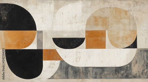 Abstract Geometric Art Painting Neutral Tones Modern Mid Century