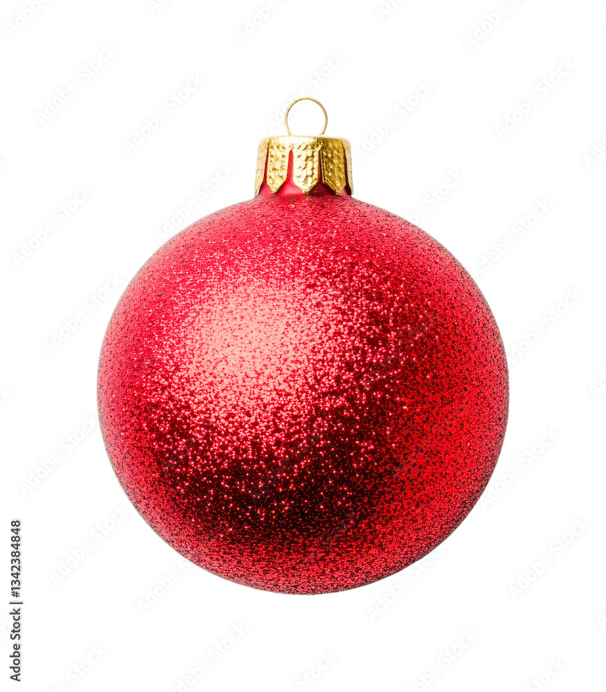 Glittering red christmas ornament with golden cap for holiday decoration, cut out Glittering red christmas ornament with golden cap for holiday decoration, cut out